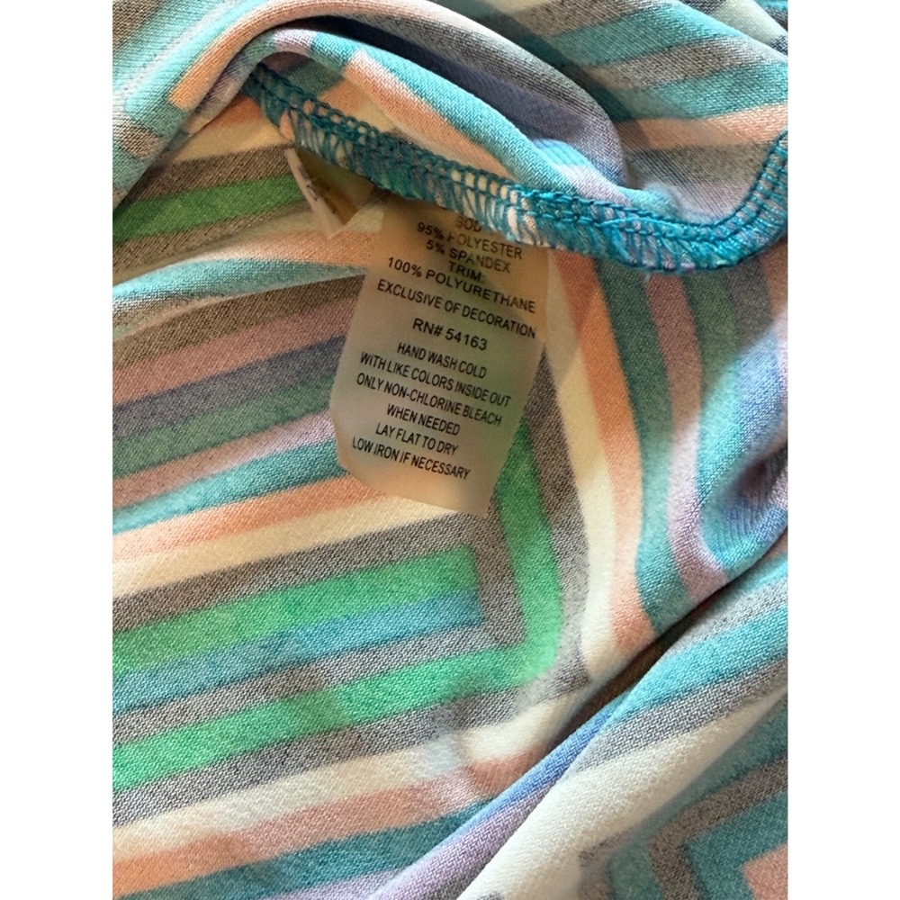 Calvin Klein Geometric Chevron Halter Top Faux Leather Trim Multi Color Blouse M - Picture 6 of 6